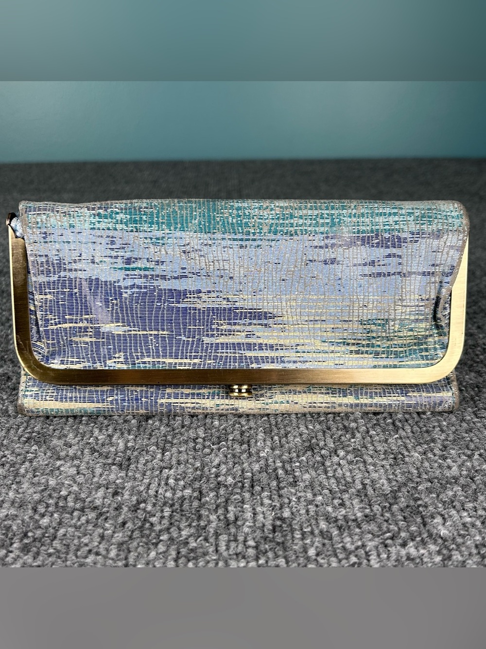 Stunning! HOBO RACHEL Clutch CRACKED GLASS Leather Wallet w Mirror ~ Magnetic